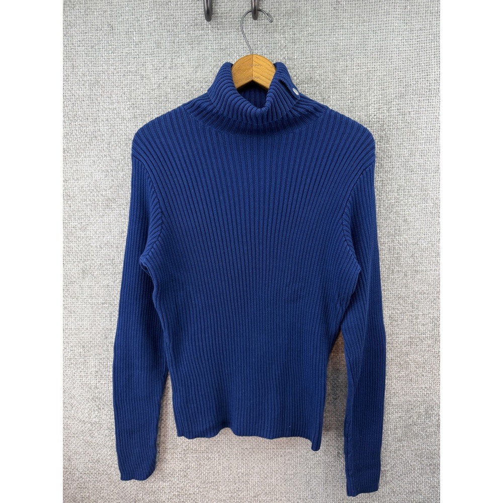 Ralph Lauren Turtleneck Sweater Women's XL Blue‎ Ribbed Italian Pima Cotton